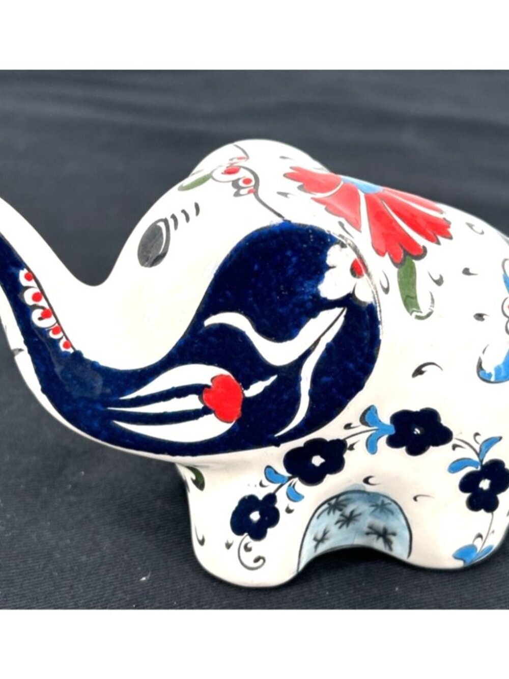 La Maison Ottomane Hand Painted Floral Ceramic Elephant Figurine 4.5"